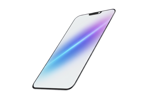 Modern Smartphone Screen Displaying Abstract Blue and Pink Light Streaks with Subtle Sparkles Isolated on a Transparent Background