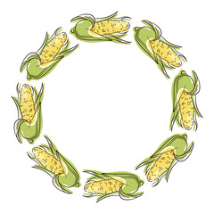 Wreath with corn in flat style. Illustration for farm and grocery store card.