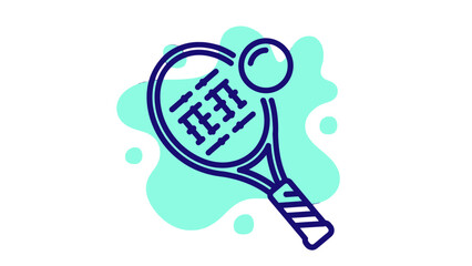 A detailed illustration of a tennis racket with a ball, and the word 'TEST' inside the racket.