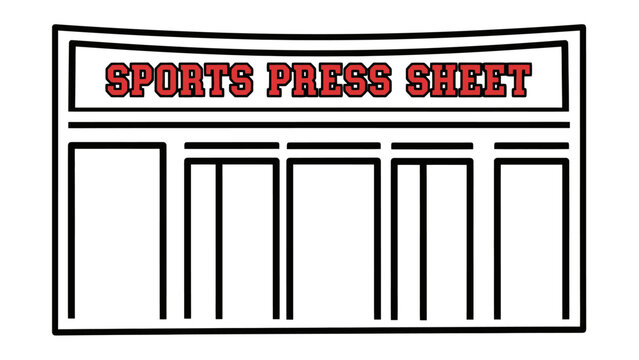 Outline drawing of a sports press sheet template with multiple columns for news content.