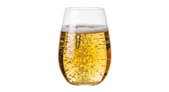 Refreshing golden beer in a glass isolated PNG, bubbly alcoholic drink on transparent background for celebration and party themes
