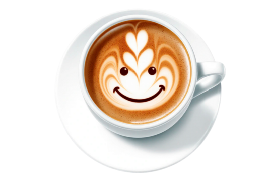 cup of coffee with a cup of cappuccino with a smile painted on it