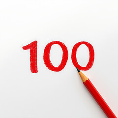 There are 100 words written in red ink with pencil on white paper.
