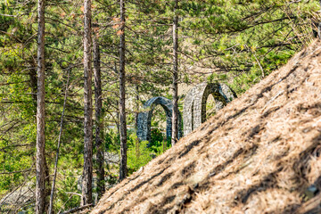 Forest mountain landscape as seen from the narrow gauge railway called Sarganska Osmica in Western Serbia, Europe, Balkans
