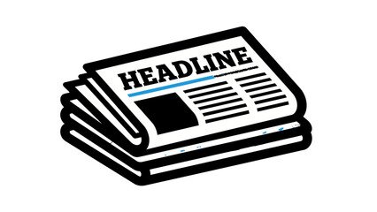 A simple black and white icon of a stacked newspaper with 'HEADLINE' on the front page.