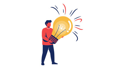 A person holding a large, glowing light bulb, symbolizing a bright idea or innovation.