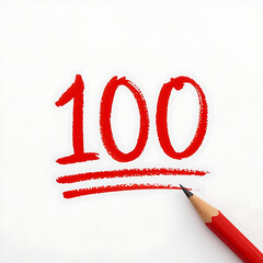 There are 100 words written in red ink with pencil on white paper.