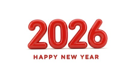 Red balloon numbers 2026 happy new year isolated on white background