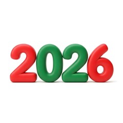 Red and green number balloons spelling out 2026 isolated on white background
