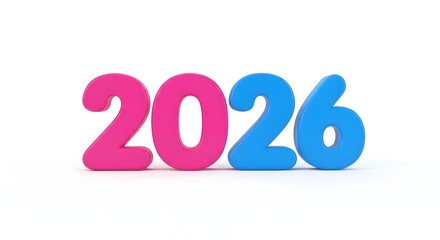 Pink and blue number 2026 isolated on white background