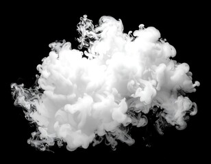 Ethereal white smoke cloud swirls against a stark black backdrop, creating a dreamy, vaporous texture