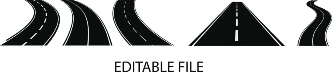 Curved and Straight Road Highway Illustration Traffic Pathway Symbols