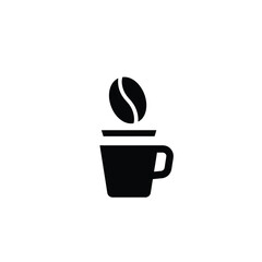Black coffee cup with bean icon white