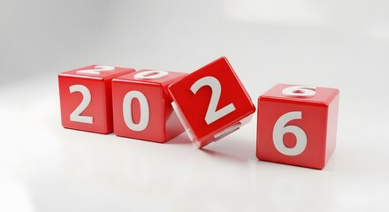 Red numbered blocks spelling out the year 2026 isolated on white background