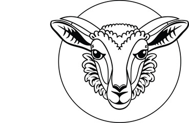 Sheep Face Icon Silhouette in Details Vector Illustration  

