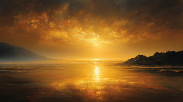 Calm empty space filled with golden light evoking peaceful clarity  - Powered by Adobe