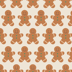 Obraz premium Seamless pattern with cute gingerbread men in warm rustic colors. Perfect for Christmas packaging, festive textiles, wrapping paper and holiday decor.