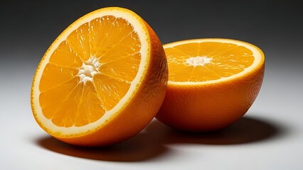 Fototapeta premium Two Halves of a Ripe Orange on White Surface fruit