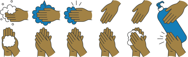 Obraz premium Hand Washing Steps Hygiene Instruction Clean Hands Icons