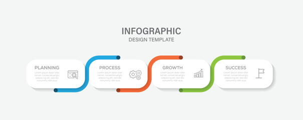Vector Infographic design template with icons and 4 options or steps. Presentation, Process, Strategy and Planning. 