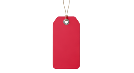 Red price tag isolated PNG on transparent background, blank label for sale promotion and retail marketing