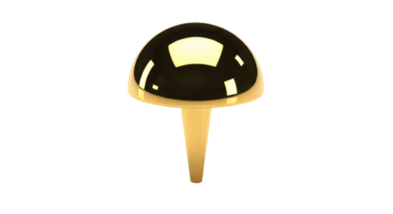 Gold thumbtack isolated PNG on transparent background, shiny push pin for office supplies and bulletin board design projects