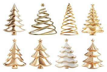 Obraz premium PNG Elegant golden Christmas trees, element set on transparent background