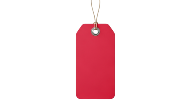 Red price tag isolated PNG on transparent background, blank label for sale promotion and retail marketing - Powered by Adobe