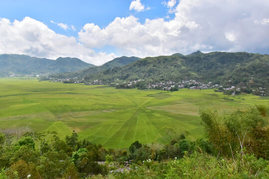 Panoramic view of Spider Web rice field in Cancar village, Ruteng area, Flores island, Indonesia