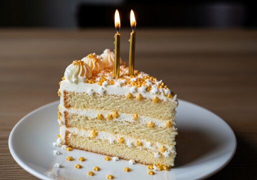 Happy New Year food Slice of delicious birthday cake with yellow and white sprinkles | celebration, festive, holiday,