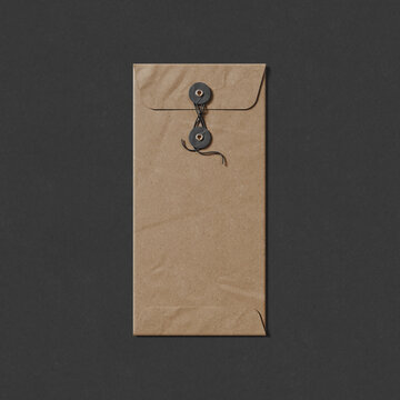 DL kraft string-tie envelope mockup. 3D rendering