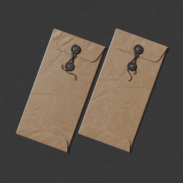 Two kraft envelope with string closure mockup. 3D rendering