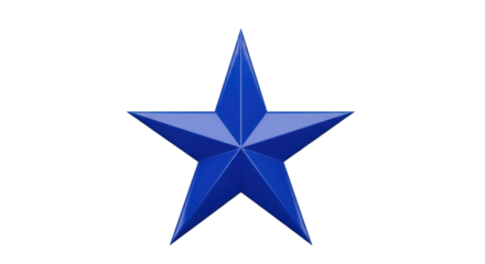Shiny blue five-pointed star PNG isolated on transparent background, celestial symbol for decoration and graphic design projects