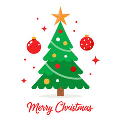 Christmas tree red star merry christmas typography vector art