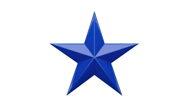 Shiny blue five-pointed star PNG isolated on transparent background, celestial symbol for decoration and graphic design projects