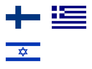 blue and white flags - finland, greece, israel - isolated vector