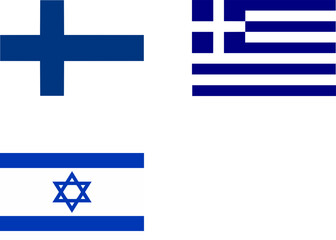 blue and white flags - finland, greece, israel - isolated vector