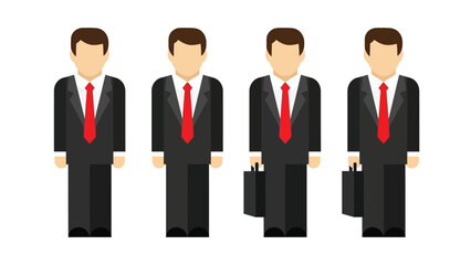 Minimalist Businessmen Icons Set - Flat Vector Illustration of Corporate Professionals in Suits