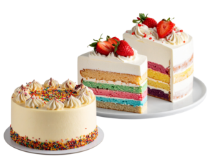 A set of birthday cake different style isolated on a transparent ba