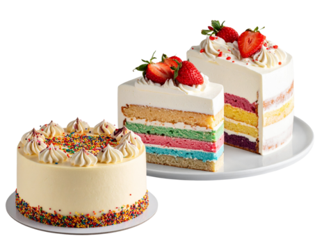 A set of birthday cake different style isolated on a transparent ba