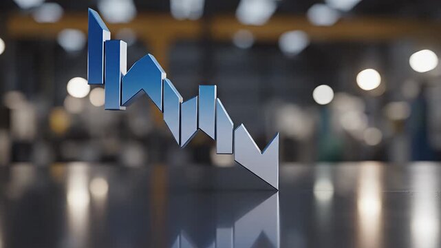 Modern Blue 3D Downward Trend Graph Arrow Reflecting Economic Recession Financial Market Decline Business Loss and Crisis with Bokeh Background