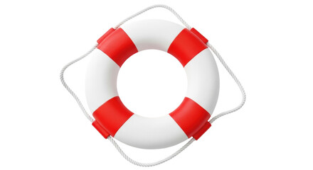 Red and white life buoy PNG isolated on transparent background, safety equipment for swimming pool or boat rescue
