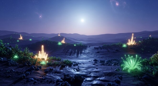 Bioluminescent Ocean with Crystalline Horizon at Twilight