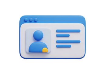 A 3d rendering of a profile card isolated on transparent background, showcasing information