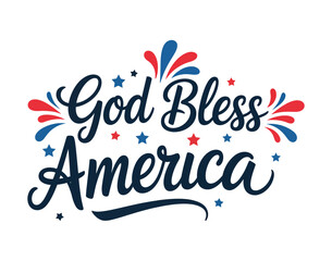 Obraz premium God Bless America Calligraphy with Stars & Stripes - Patriotism, Fourth of July & National Pride