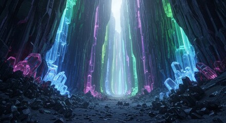 Rainbow Crystal Canyon with Glowing Geode Walls