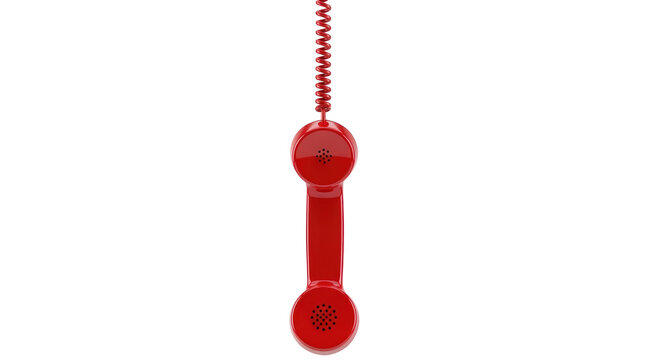 Red retro telephone handset PNG isolated on transparent background, vintage phone receiver for communication and design use