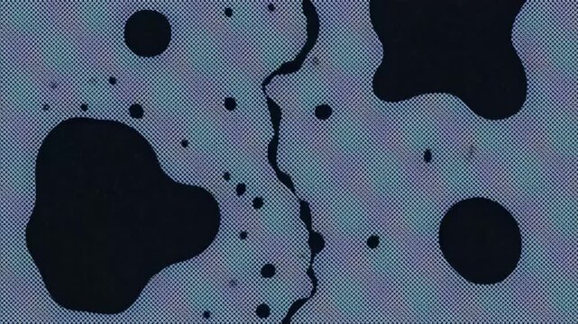 Abstract pattern with blue and black fluid shapes and dotted textures.