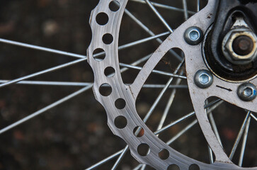 brake disc on a bicycle wheel close-up