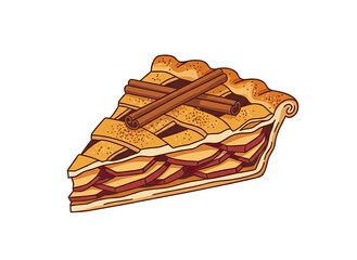 Pixel Art Slice of Apple Pie with Cinnamon Sticks on a Black Background